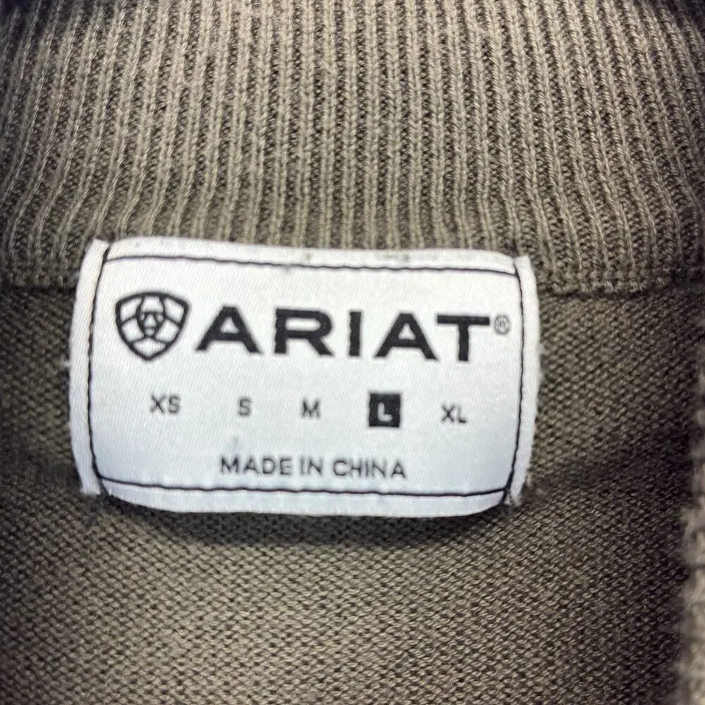 Ariat Men’s Large 1/4 Zip Sweater Olive Green Cotton Modal Western Pullover